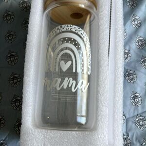 Amazon Essentials Clear Glass Mug with White Design